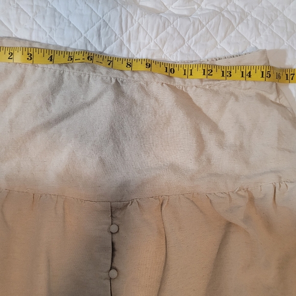 Midnight Sky Large Beige Linen Tiered Button Front Prairie Midi Skirt - Picture 6 of 7